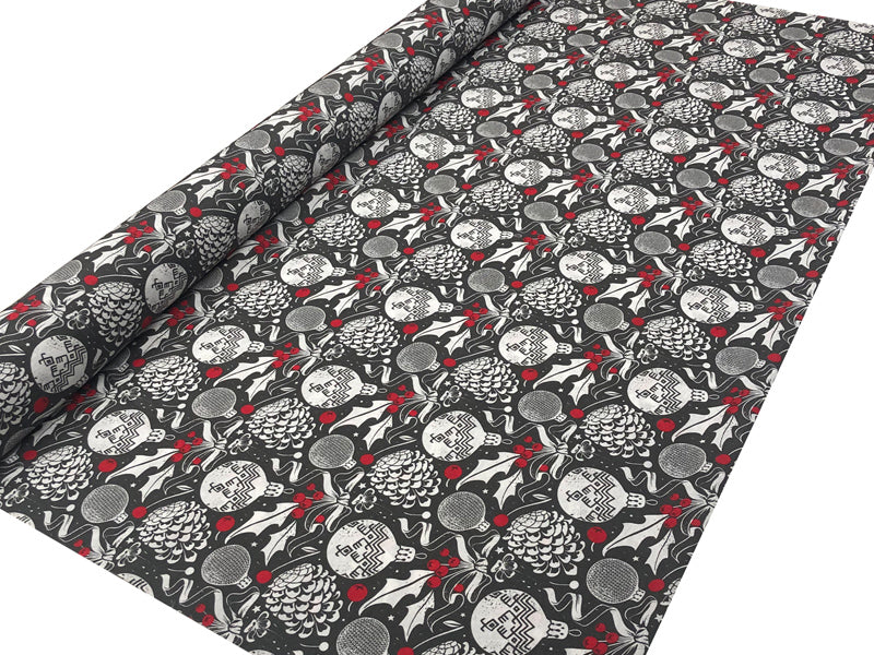Fabric by the meter, mixed fabric, approx. 140 cm wide, black, beties "Christmas decoration"