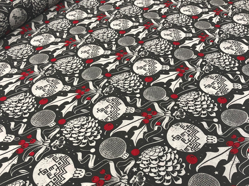 Fabric by the meter, mixed fabric, approx. 140 cm wide, black, beties "Christmas decoration"