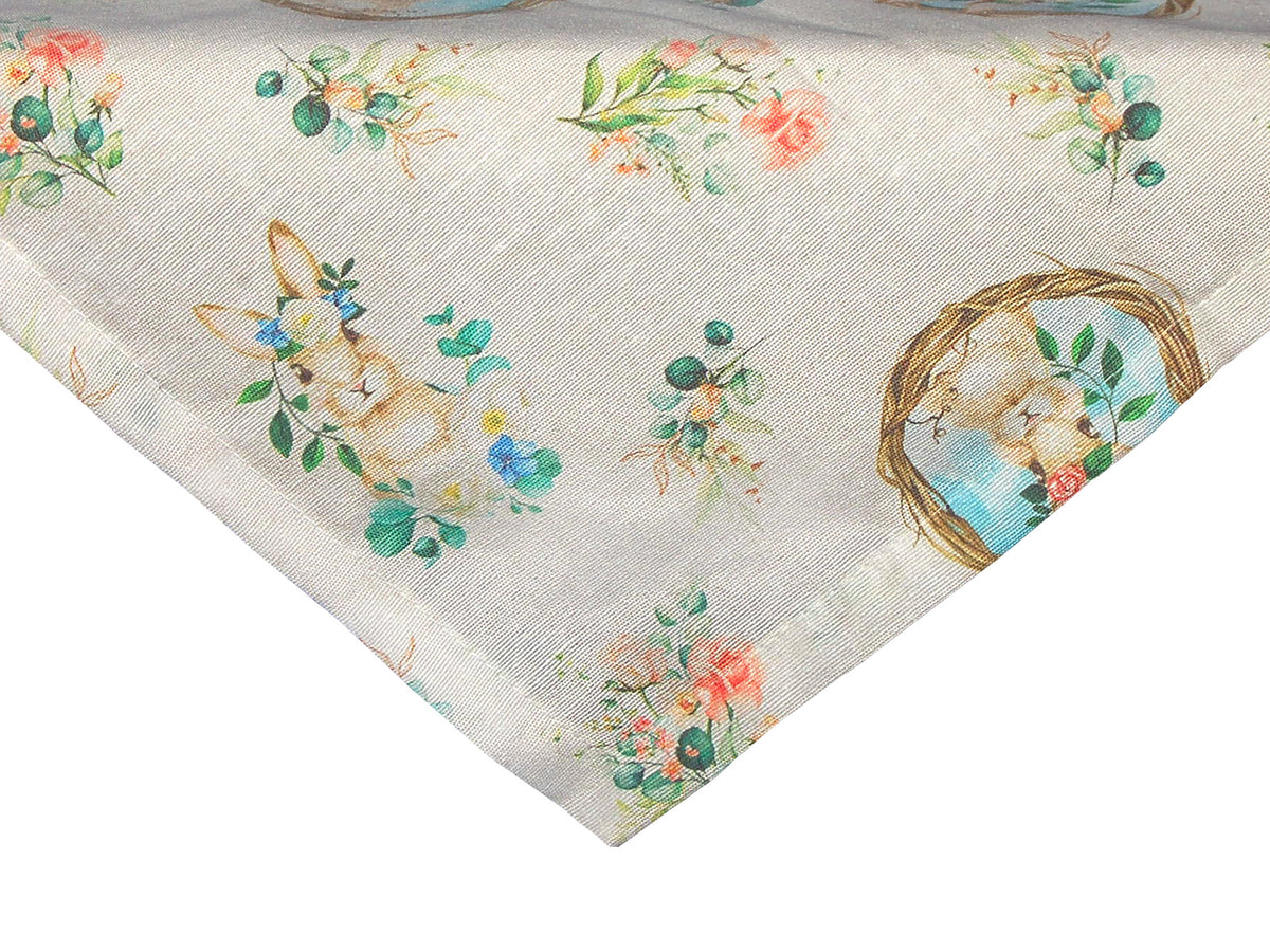Tablecloth approx. 80x80 cm, romantic bunny motif with willow wreath and pink flowers in country style, beties "Hase Josefine"