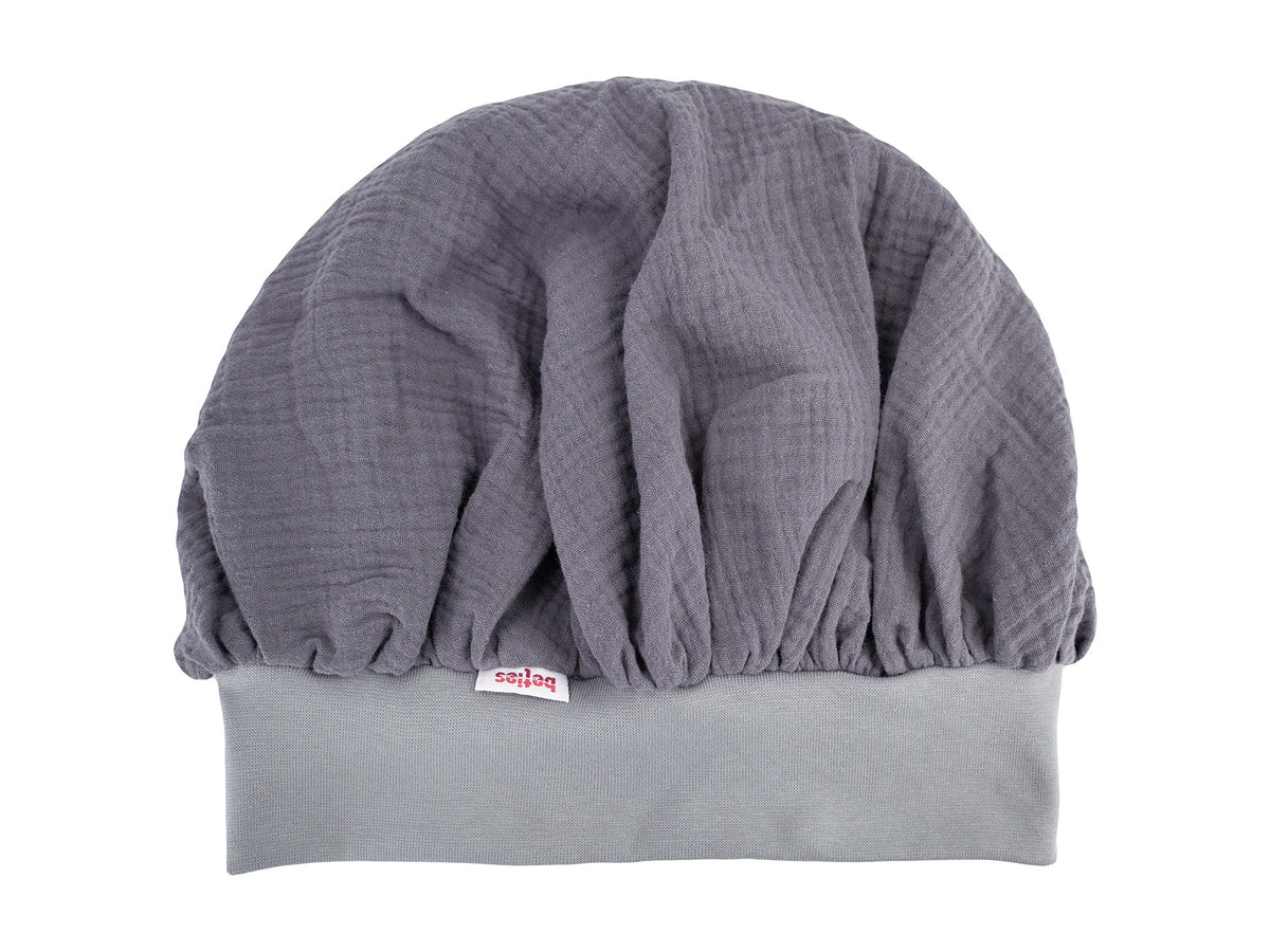 beties Musselin Bonnet Haarhaube Basalt Grau – 100% Bio-Baumwolle Musselin