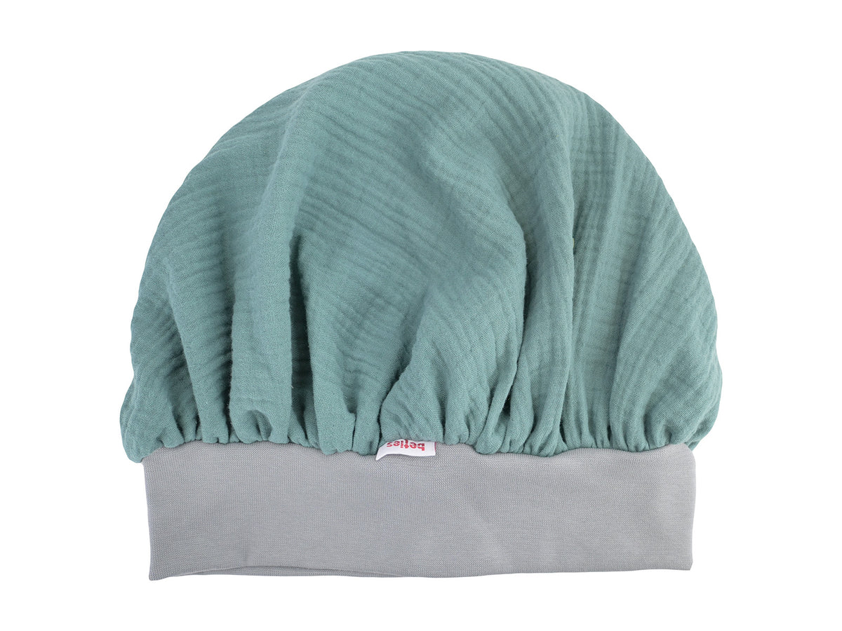 beties Musselin Bonnet Haarhaube Eukalyptus Grün – 100% Bio-Baumwolle Musselin