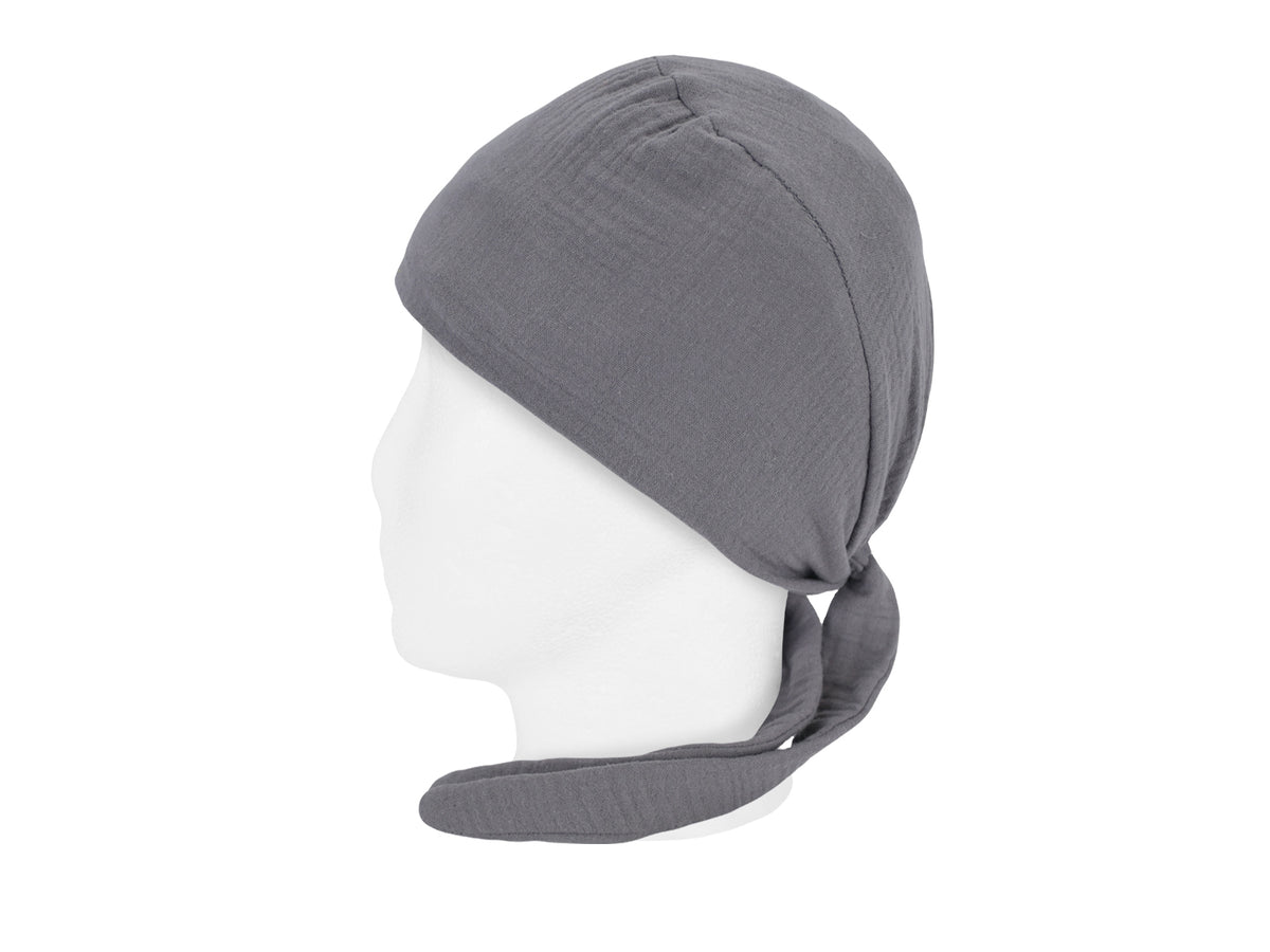 beties Musselin Schlafmütze OP-Haube – Basaltgrau – seitenansicht – 100% Musselin
