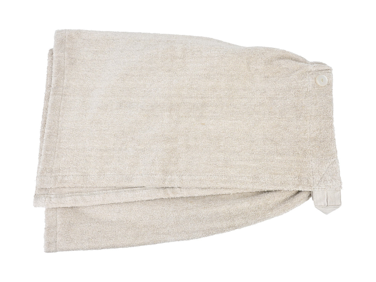 beties Savu Sauna-Kilt 50x140 cm in Heubeige, flach ausgebreitet