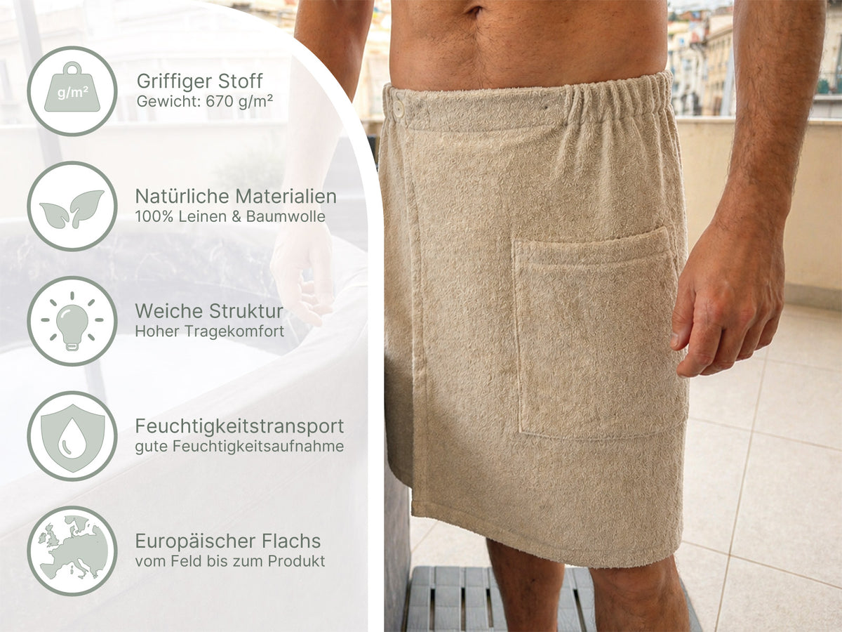 Infografik zu Eigenschaften des beties Savu Soft-Frottees mit Leinen