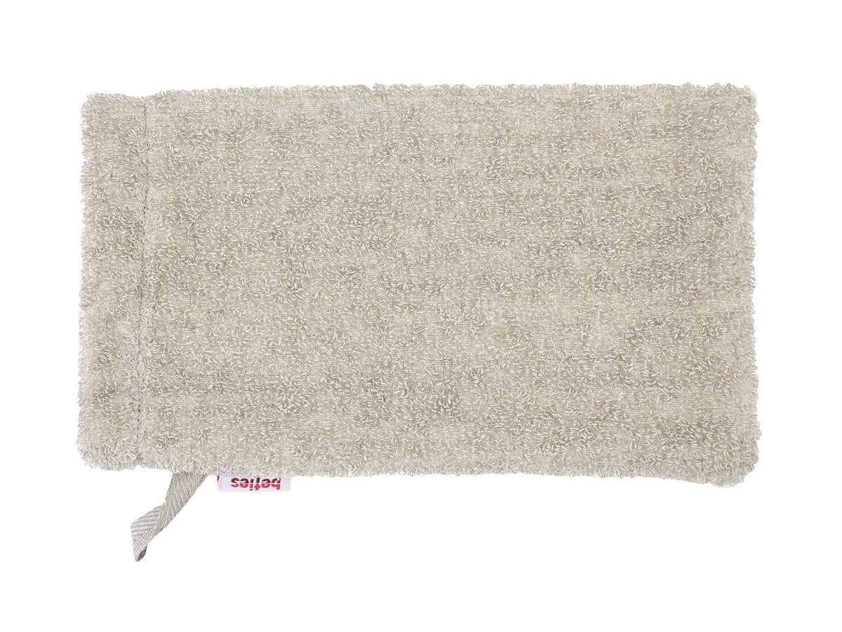 beties Savu Waschhandschuh 14x25 cm aus Massage-Frottee-Leinen in Heubeige