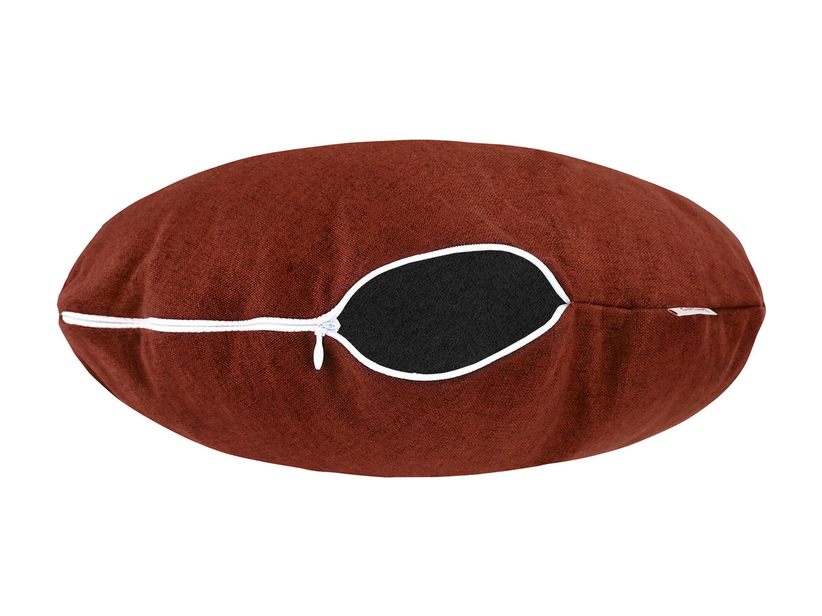 beties Wunschton Kissenhülle Rusty Bordeaux 50 cm rund – liegend mit offenem Reißverschluss