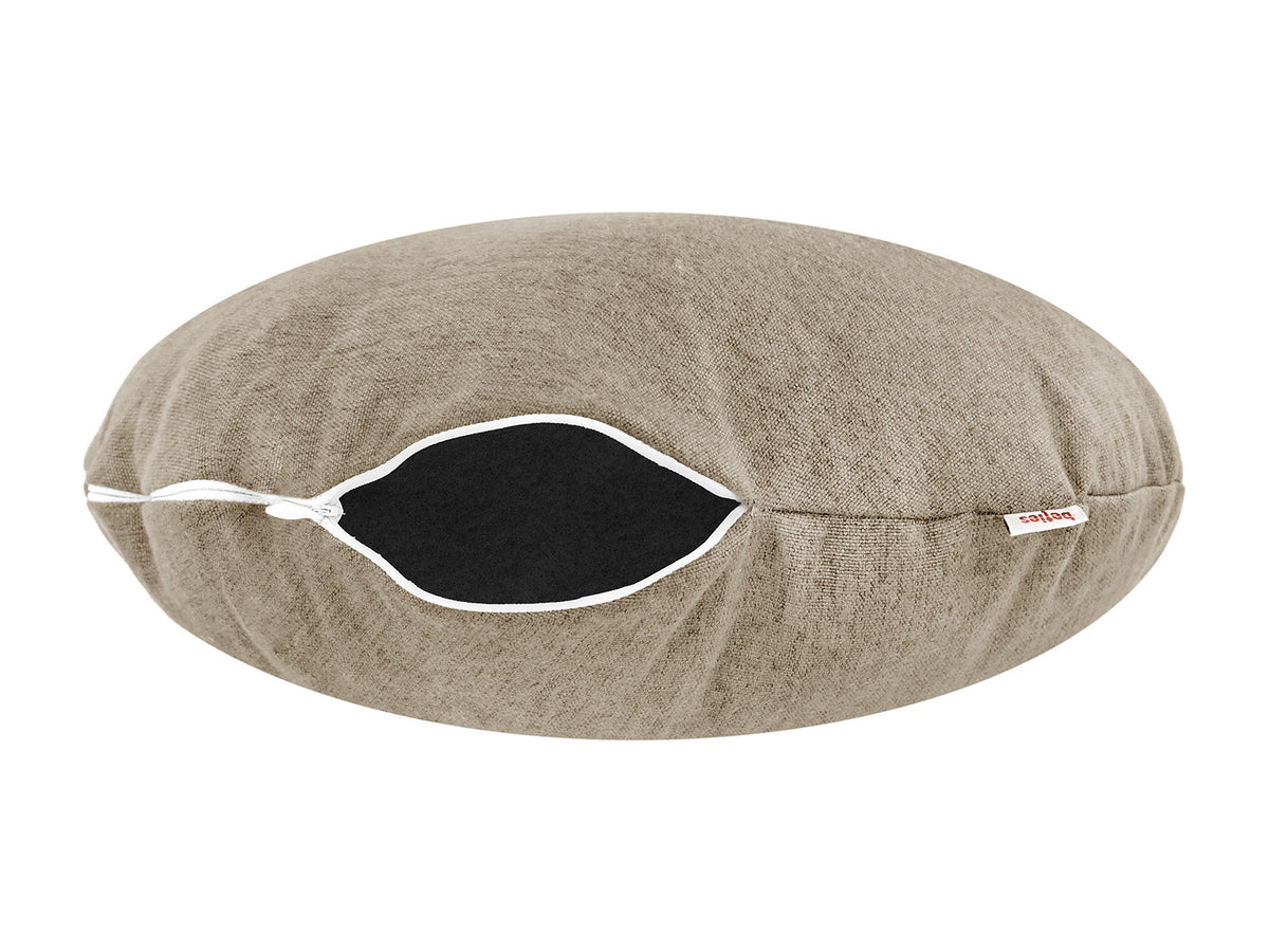 beties Wunschton Kissenhülle rund Ø60 cm Taupe Braun – liegend, melierter Möbelstoff