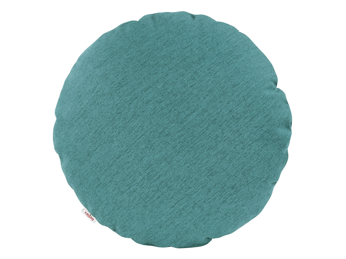 beties Wunschton Kissenhülle rund Ø60 cm Teal Petrol – Vorderansicht, melierter Möbelstoff