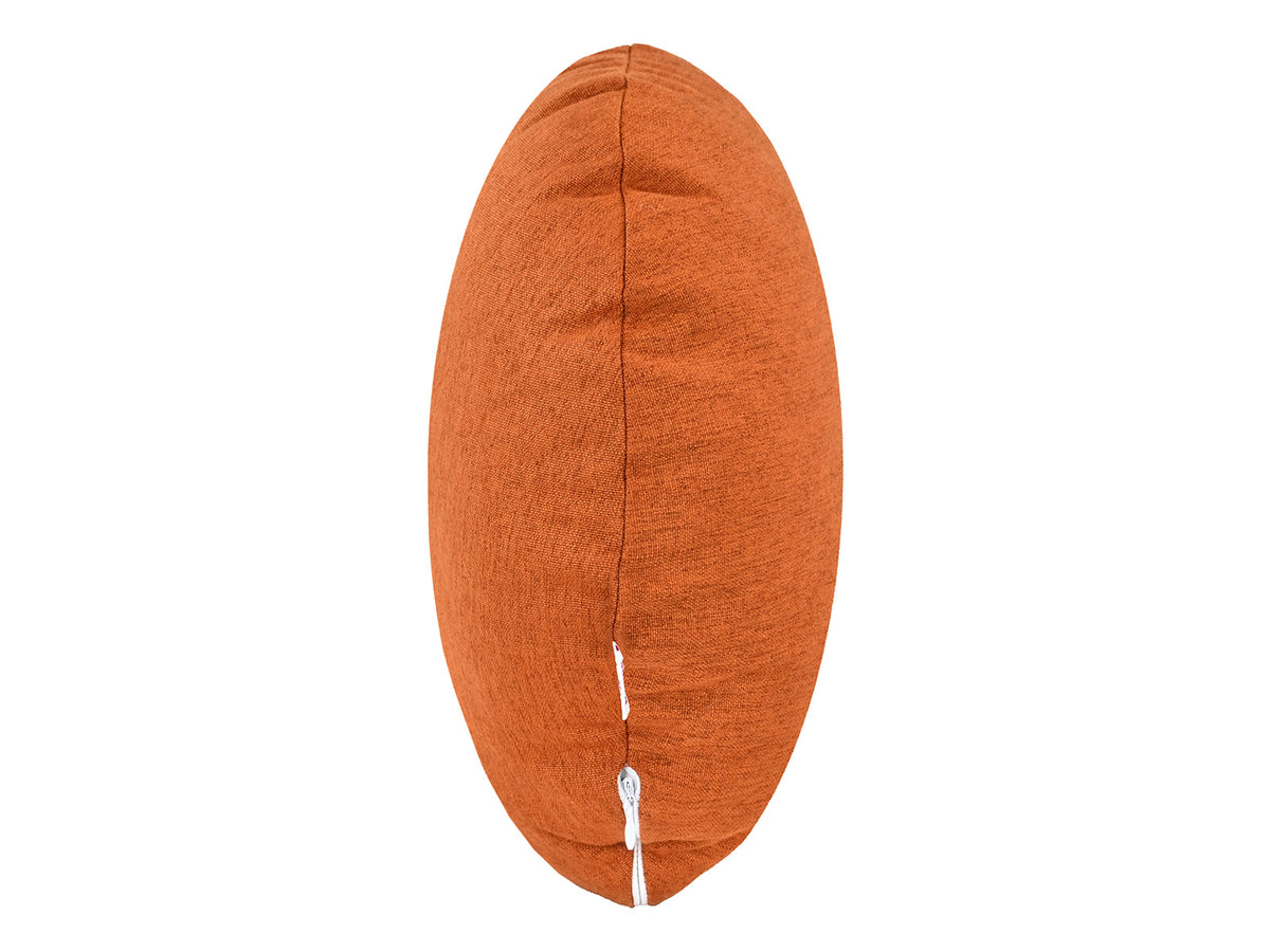 beties Wunschton Kissenhülle rund Ø50 cm Terracotta Orange – seitenansicht, melierter Möbelstoff