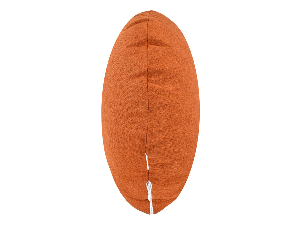 beties Wunschton Kissenhülle rund Ø60 cm Terracotta Orange – seitenansicht, melierter Möbelstoff