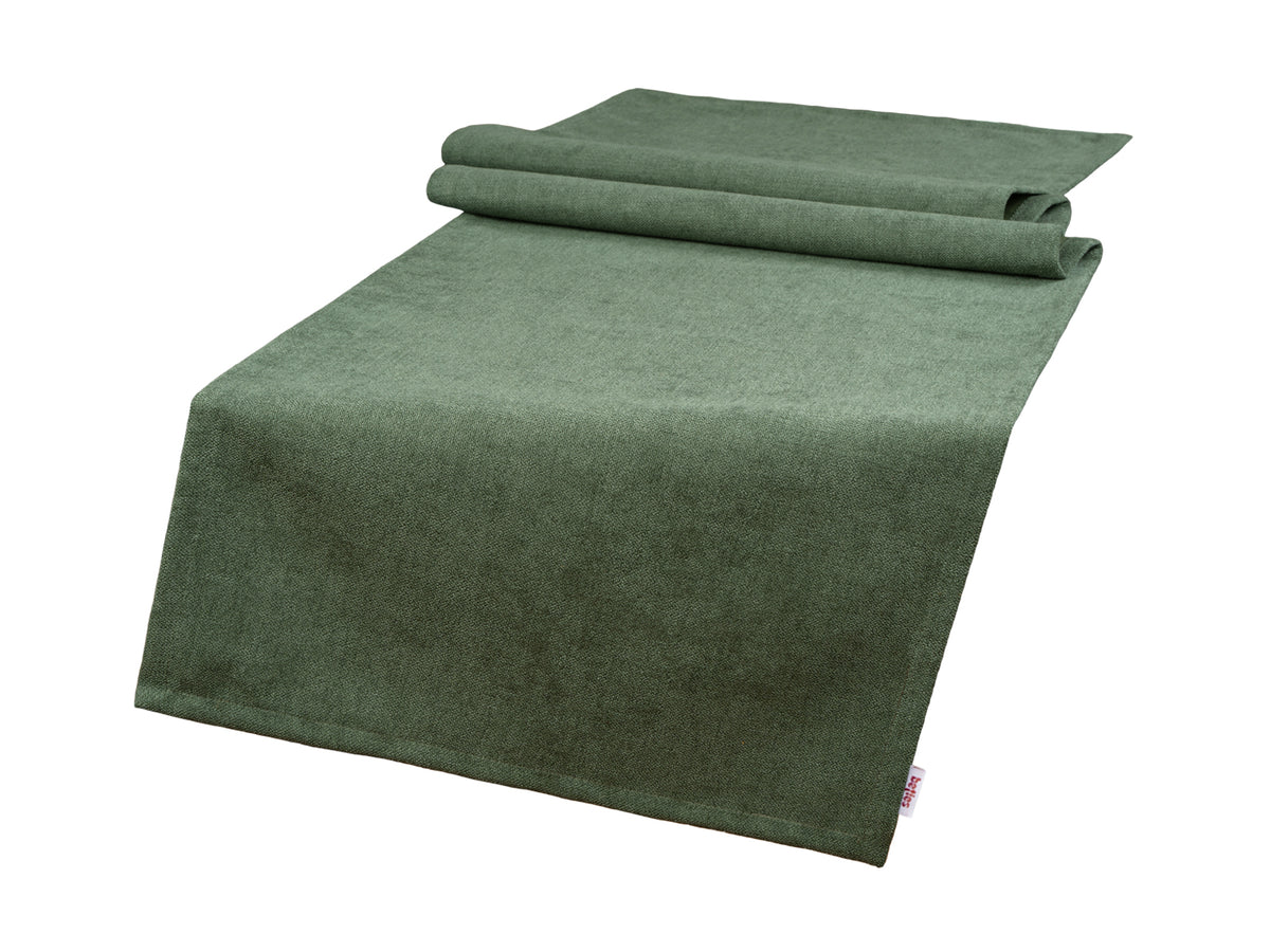 Tischlaeufer 40x140 cm oliven-gruen Chenille-Haptik beties „FarbTon" – Tischwaesche Oeko-Tex