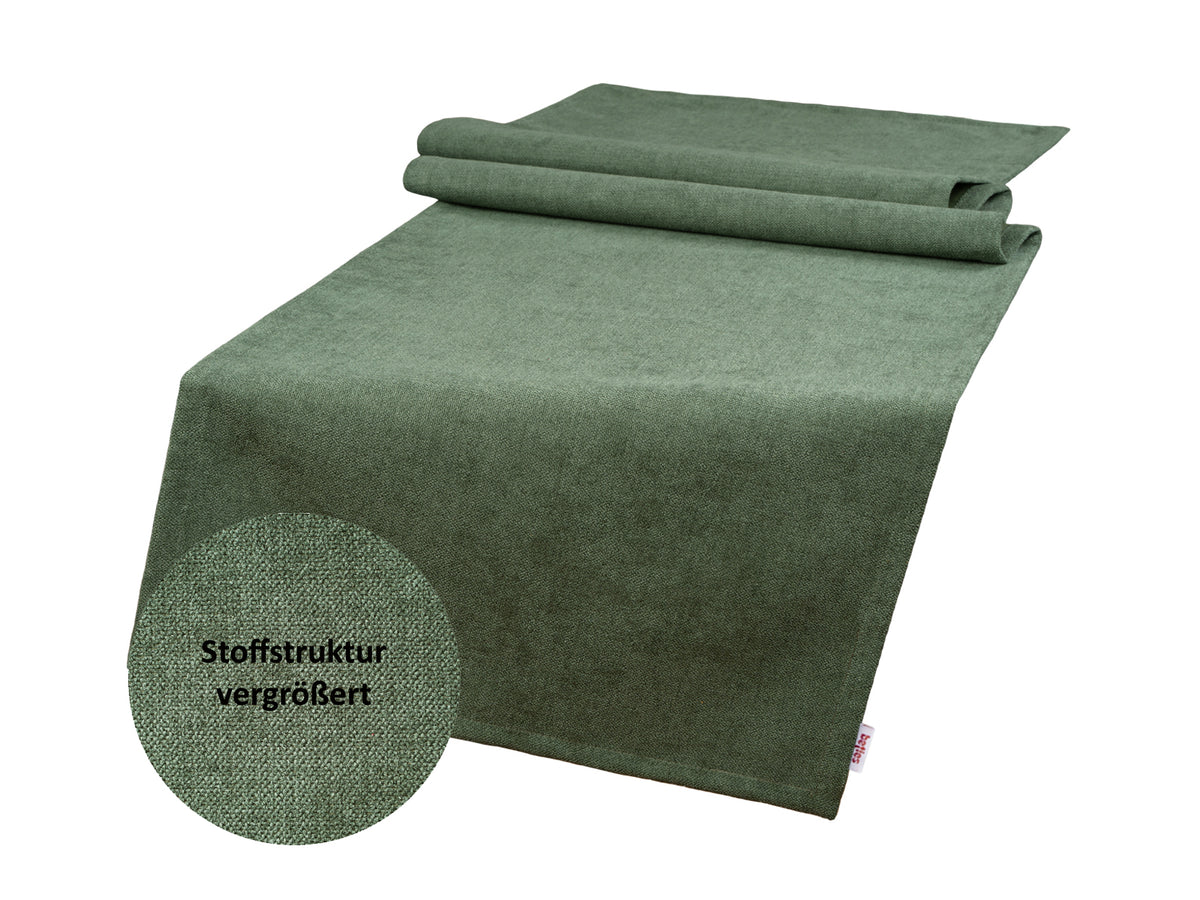XL Tischläufer 40x220 cm oliven-grün Chenille-Haptik beties „FarbTon" – Detailbild Stoffstruktur
