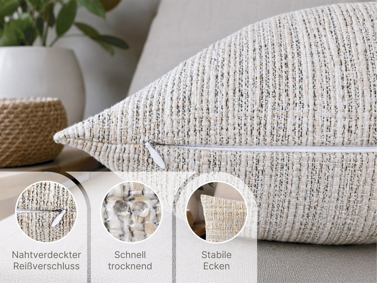beties Freiluft Melange Outdoor-Kissenhülle 25x35 Beige – wasserabweisend, wetterbeständig und UV-beständig für Balkon und Terrasse