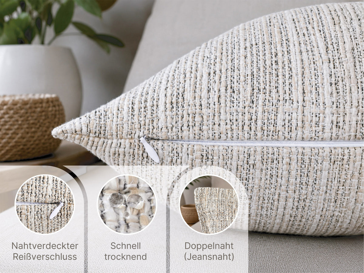 beties Freiluft Melange Outdoor-Kissenhülle Beige – wasserabweisend, wetterbeständig und UV-beständig für Balkon und Terrasse