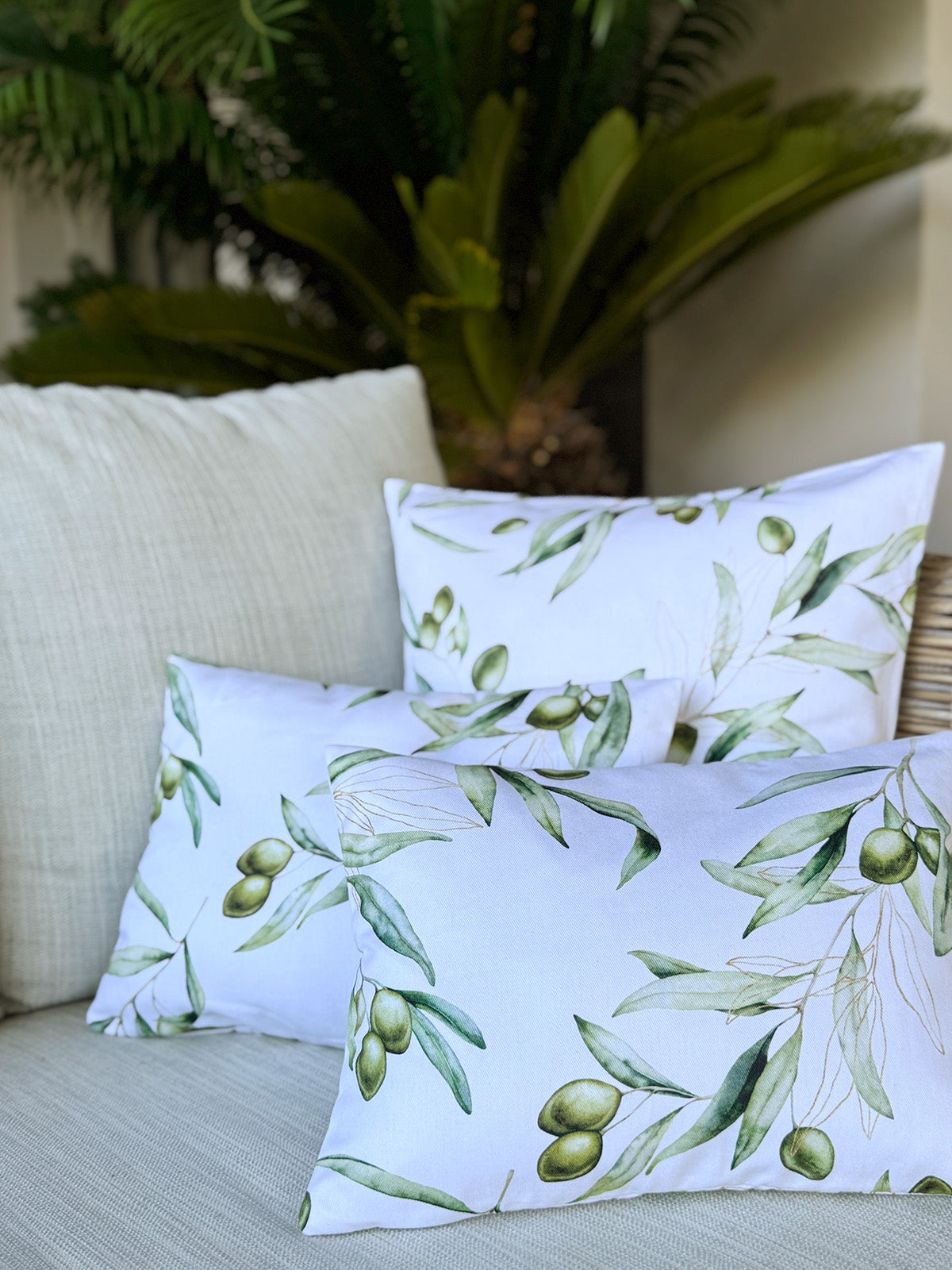 Mediterranean round cushion cover approx. 50 cm Ø made of 100% cotton - Olive design from the beties "Italy Collection"