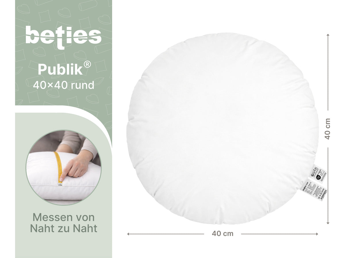 beties Publik Federkissen Fuellkissen 40 cm rund – Masszeichnung mit Breite und Hoehe in Zentimeter