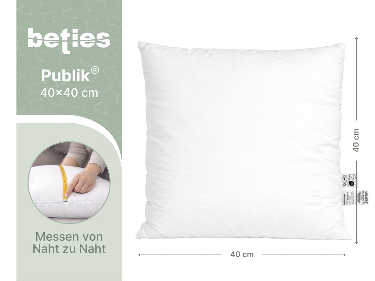 beties Publik Federkissen Fuellkissen 40x40 cm – Masszeichnung mit Breite und Hoehe in Zentimeter