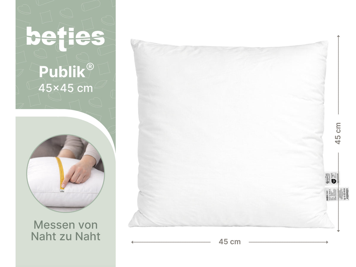 beties Publik Federkissen Fuellkissen 45x45 cm – Masszeichnung mit Breite und Hoehe in Zentimeter