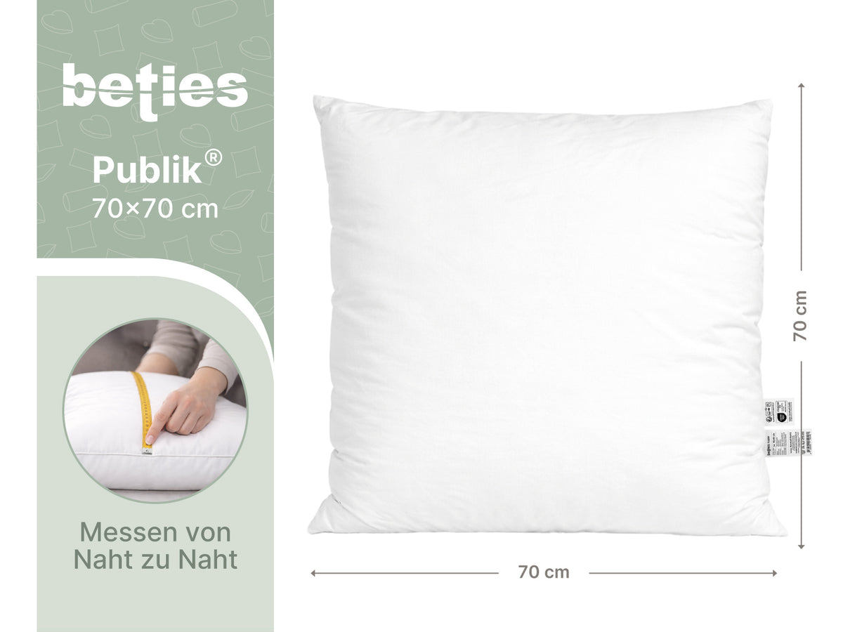 beties Publik Federkissen Fuellkissen 70x70 cm – Masszeichnung mit Breite und Hoehe in Zentimeter