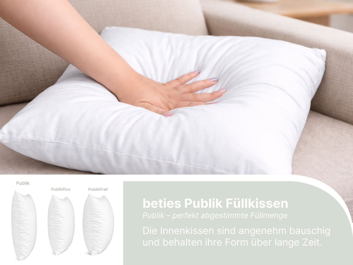 beties Publik Federkissen Fuellkissen – Detailansicht Materialqualitaet, Doppelnaht und klassische Federfuellung im Vergleich