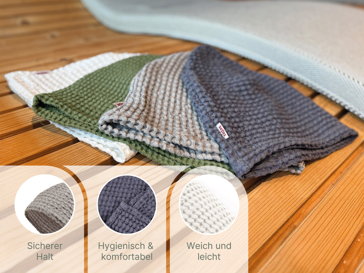 beties Pur Nature sauna beanie infos – Spa-Feeling zu Hause, Waffelpiqué aus Leinen-Baumwoll-Mix fakten