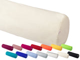 Eine hellbeige XL Rolle auf einem weissen  Hintergrund. Darunter sind zwei Reihen mit Bezuegen fuer XL Rollen in den Farben Hibiskus, Altrosa, Pink, Rot, Orange, Gelb, Apfelgruen, Petrol, Royal-Blau, Hellblau, Hellgrau, Weiss, Hellbeige und Schwarz.