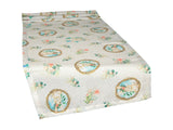 Table runner approx. 40x130 cm, romantic bunny motif with willow wreath and pink flowers in country style, beties "Hase Josefine"