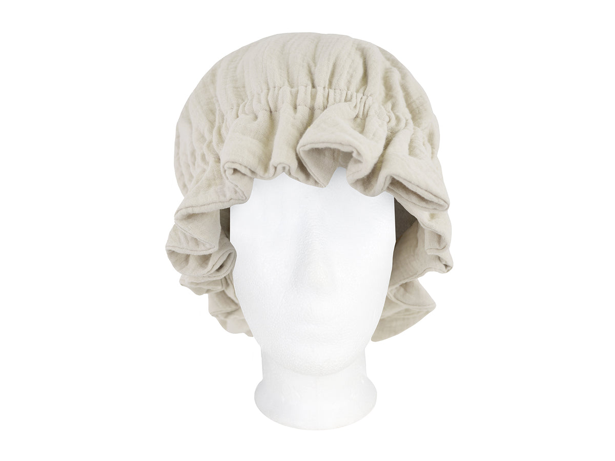  beties Musselin Haarhaube Schlafmütze aus hochwertigem Musselin, Mandel Beige vorderansicht