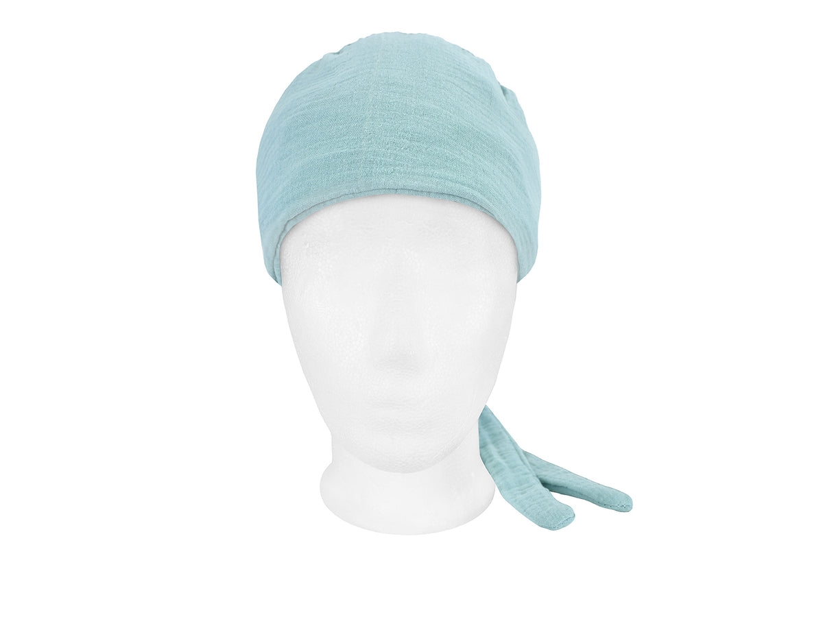  beties Musselin Schlafmütze OP-Haube – Mineralblau – vorderansicht – 100% Musselin 