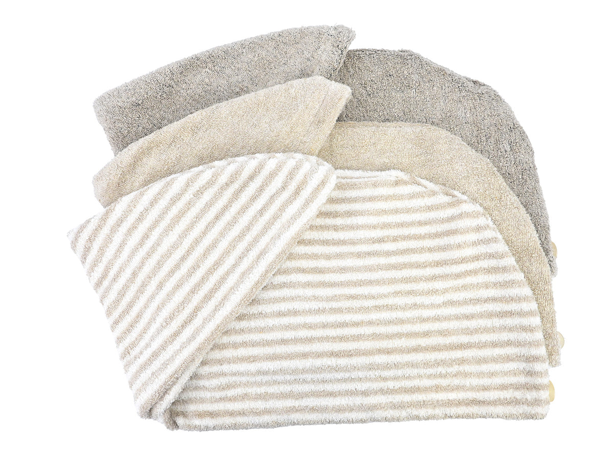 beties Savu Haarturban aus Soft-Frottee mit Leinen in allen Farben: Basaltgrau, Heubeige, Schilf-Hafermilch
