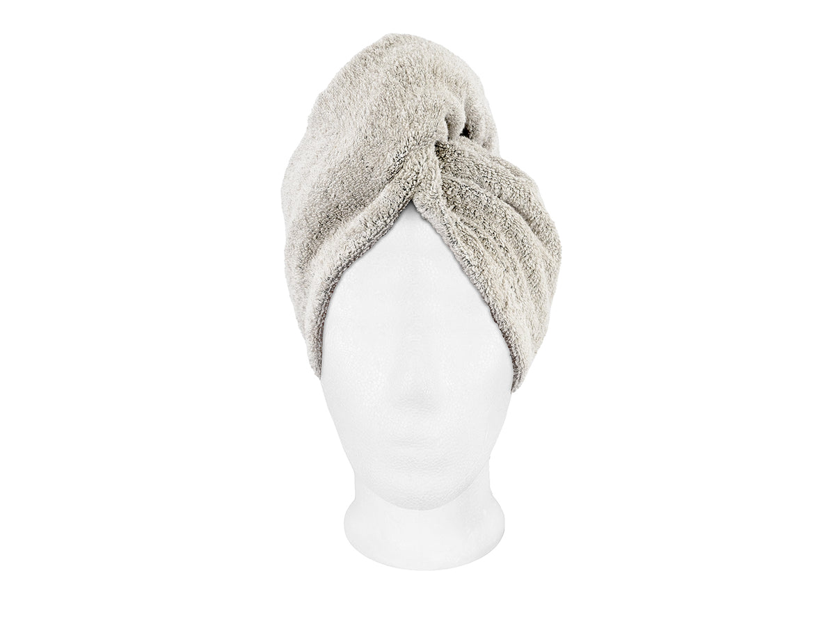 beties Savu Haarturban in Basaltgrau aus Soft-Frottee mit Leinen, Vorderansicht