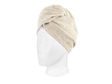 beties Savu Haarturban in Heubeige aus Soft-Frottee mit Leinen, Schrägansicht