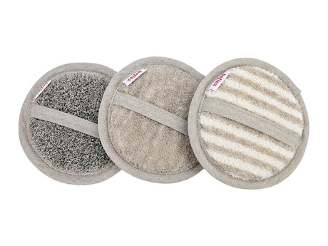 beties Savu Peeling-Pad rund 12 cm aus Massage-Frottee mit Leinen in allen drei Farben