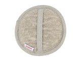beties Savu Peeling-Pad rund 12 cm in Heubeige, Rückseite mit Handschlaufe