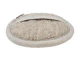 beties Savu Peeling-Pad rund 12 cm in Heubeige aus Massage-Frottee, Schrägansicht