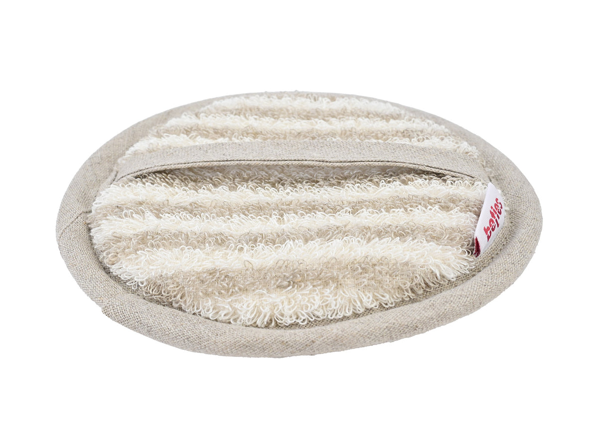 beties Savu Peeling-Pad rund 12 cm in Schilf-Hafermilch, Schrägansicht