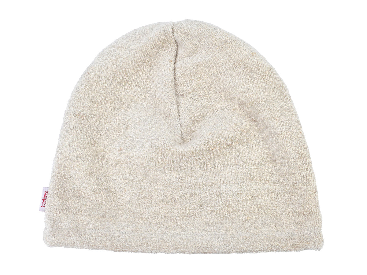 beties Savu Sauna-Beanie aus Soft-Frottee mit Leinen in Heubeige, Produktansicht