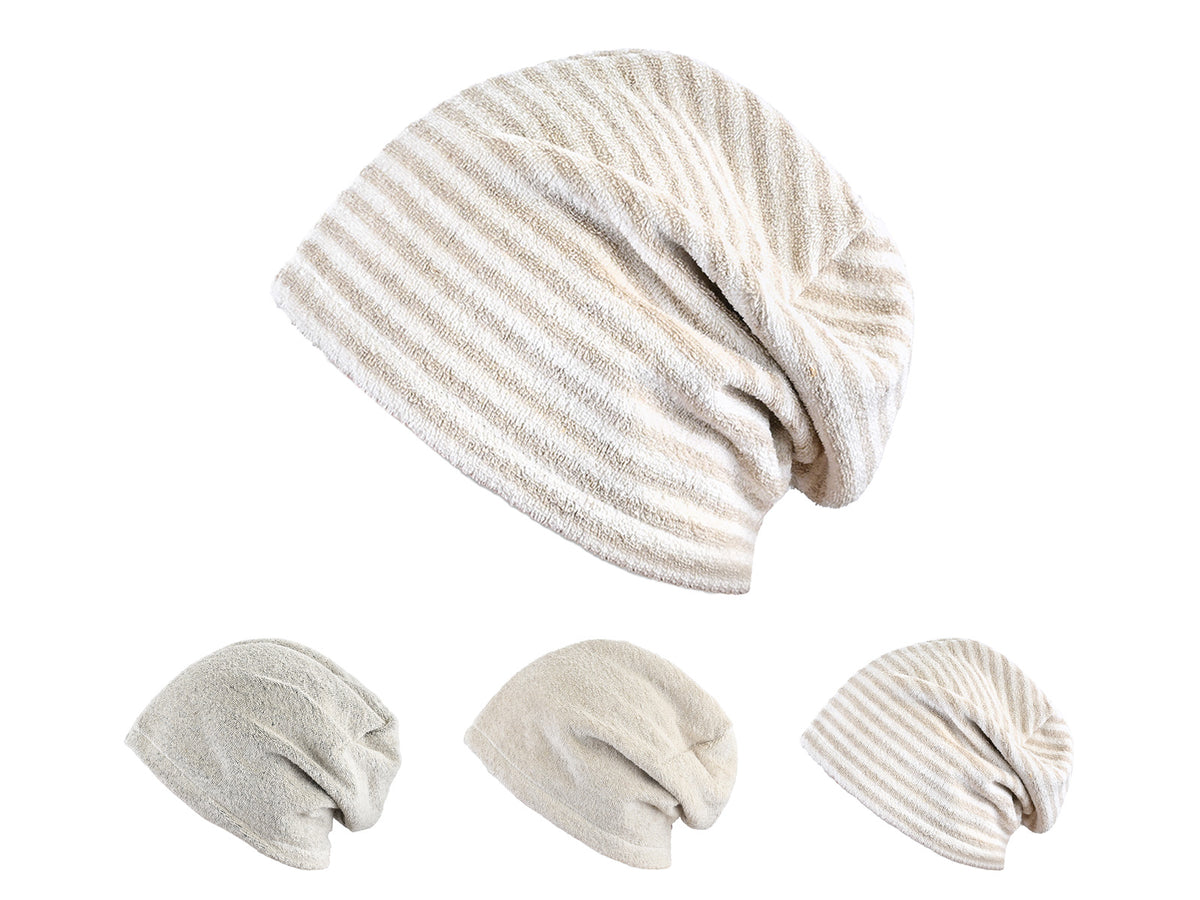 Farbauswahl des beties Savu Sauna-Beanies mit Schilf-Hafermilch im Vordergrund