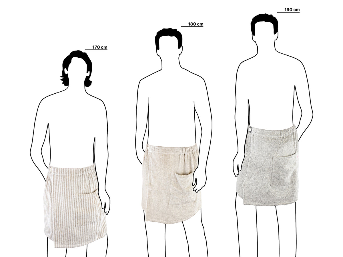 Größenangaben des beties Savu Sauna-Kilts 50x140 cm aus Soft-Leinen
