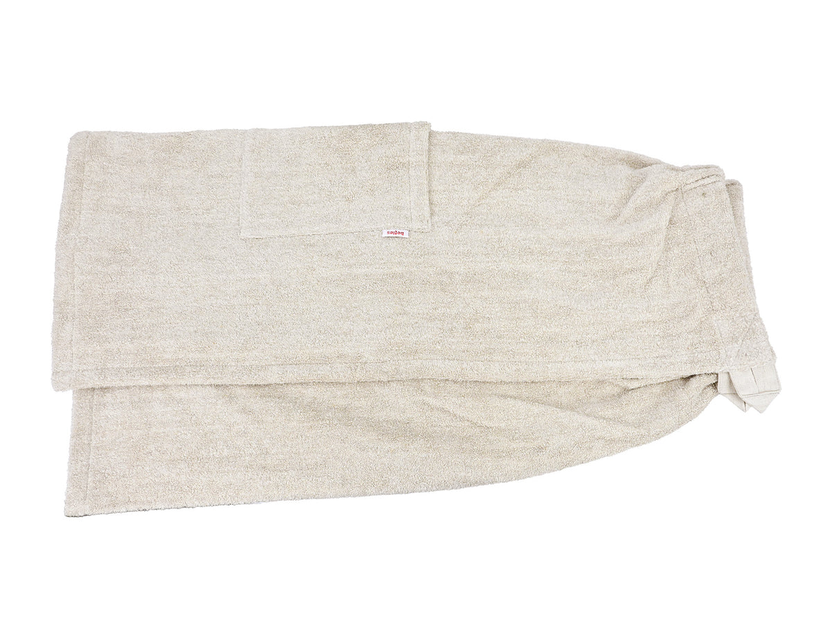 beties Savu Sauna-Kilt 70x140 cm in Heubeige, flach ausgebreitet