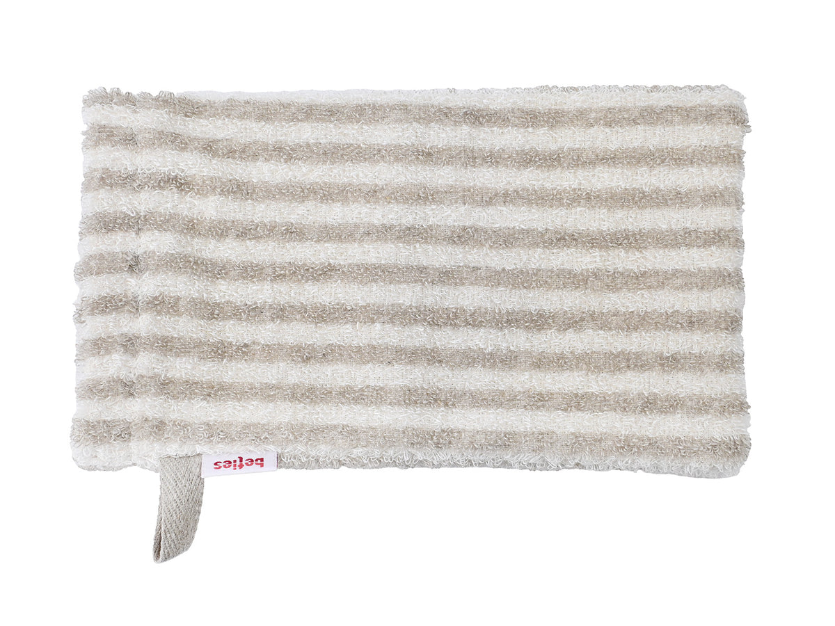 beties Savu Waschhandschuh 14x25 cm aus Massage-Frottee-Leinen in Schilf-Hafermilch