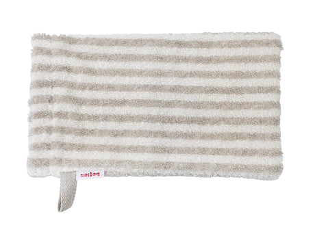 beties Savu Waschhandschuh 14x25 cm aus Massage-Frottee-Leinen in Schilf-Hafermilch