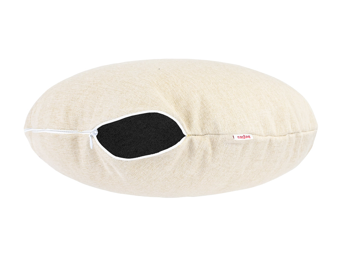  beties Wunschton Kissenhülle rund Ø60 cm Macciato Beige – geöffnet, melierter Möbelstoff 