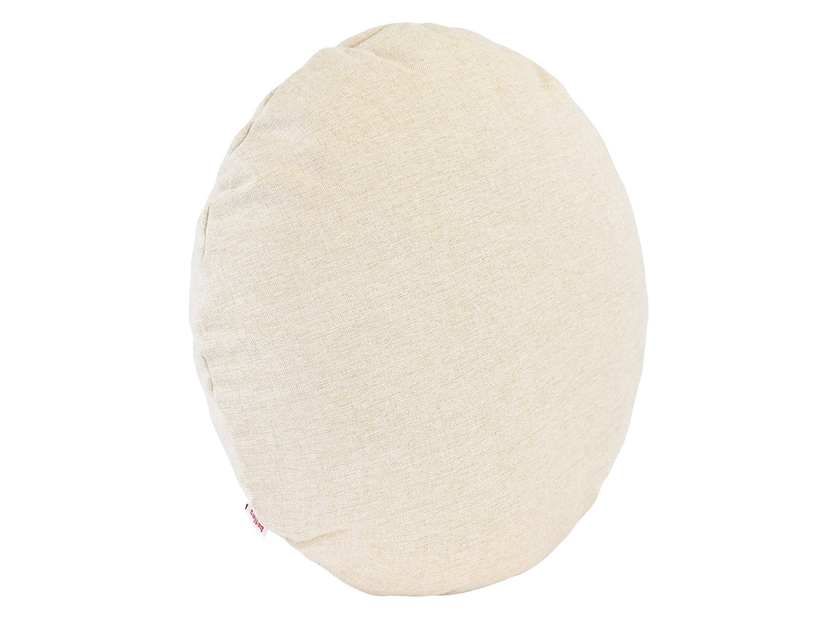  beties Wunschton Kissenhülle rund Ø60 cm Macciato Beige – Schrägansicht, melierter Möbelstoff 
