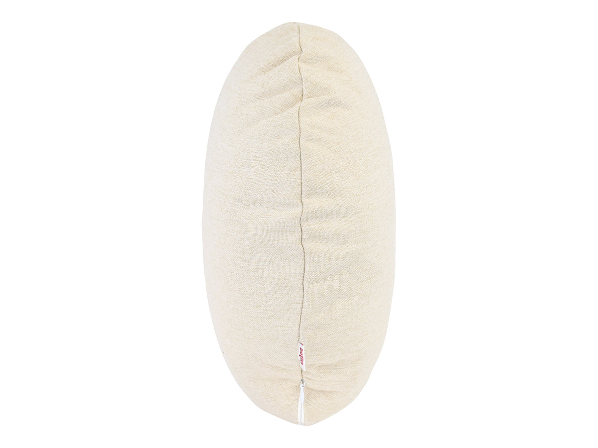 beties Wunschton Kissenhülle rund Ø60 cm Macciato Beige – Seitenansicht, melierter Möbelstoff 