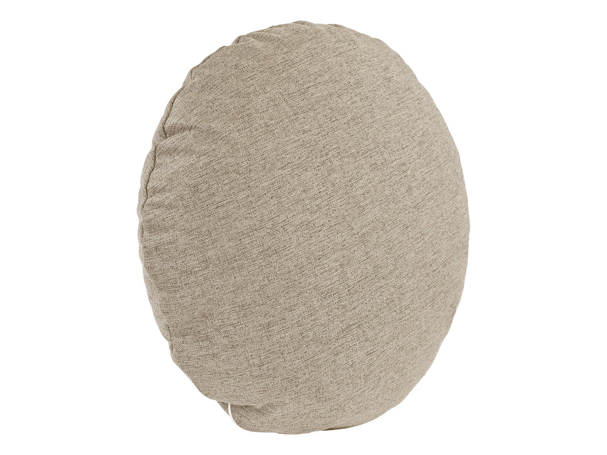  beties Wunschton Kissenhülle rund Ø60 cm Taupe Braun – Schrägansicht, melierter Möbelstoff 