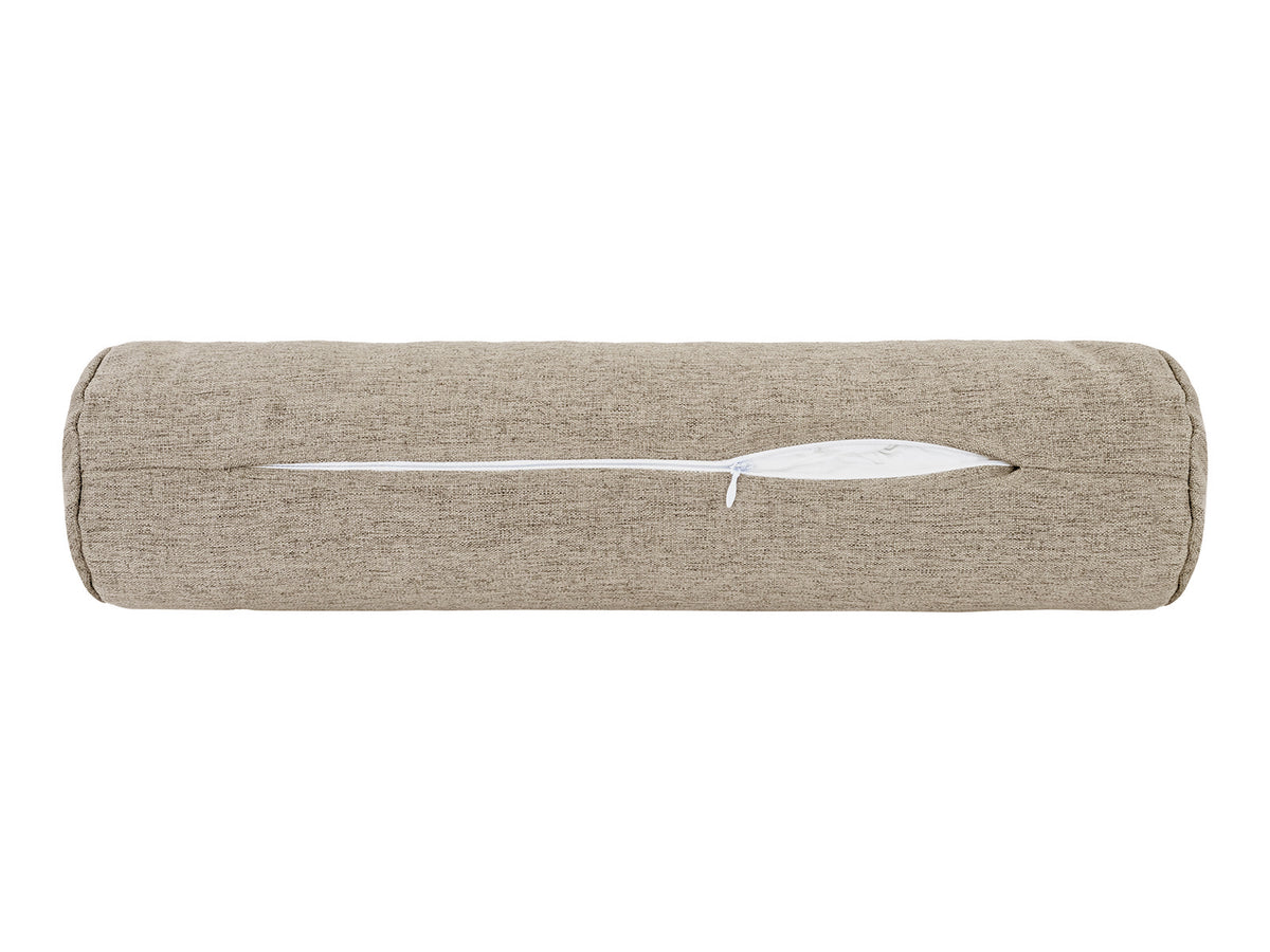  beties Wunschton Nackenrolle gefüllt 13x50 cm Taupe Braun – geöffnet, melierter Möbelstoff 