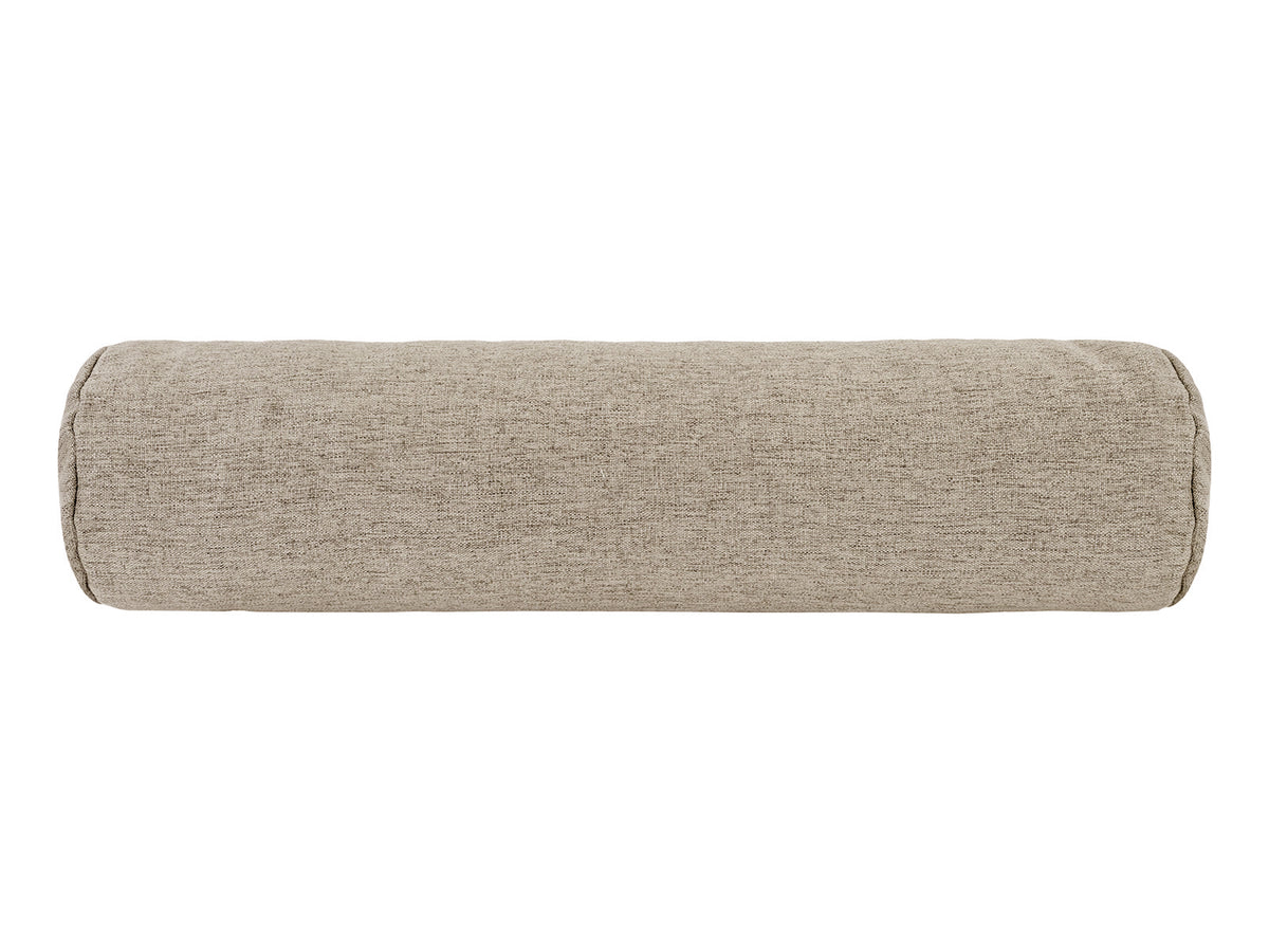 beties Wunschton Nackenrolle gefüllt 13x50 cm Taupe Braun – Vorderansicht, melierter Möbelstoff 