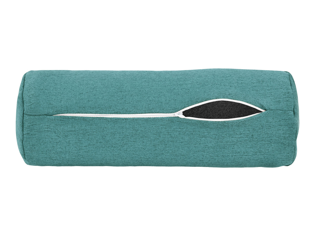  beties Wunschton Nackenrollenhülle 15x40 cm Teal Petrol – geöffneter Reißverschluss, melierter Möbelstoff 