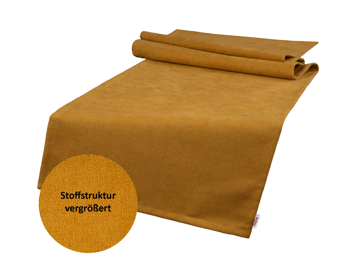  XL Tischläufer 40x220 cm curry-gelb Chenille-Haptik beties „FarbTon" – Detailbild Stoffstruktur 